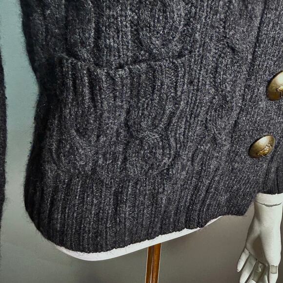J.Crew sweater cardigan women's XS shawl Merino Angora Horse fisherman cable y2k - Picture 6 of 9